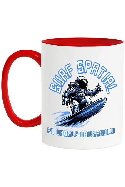StoryGift Romania Astronaut Space Surfboard Mug. On the waves of the universe, 330ml, Ceramic with M, Cu, STG.