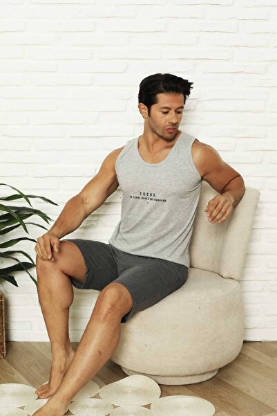 ALİMER Σετ ανδρικό σορτς - Σετ με λουράκι με στάμπα γκρι Focus 1070ST