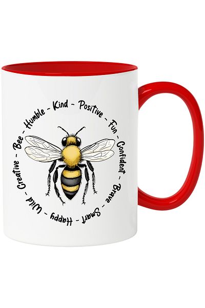 StoryGift Romania Mug with bee qualities "Kind - Positive - Fun - Confident - Brave - Smart", good, With,STG.