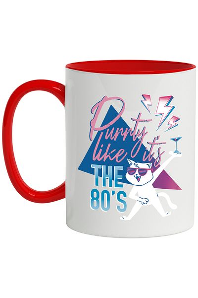 StoryGift Romania Mug With Message In English Party Like It's The 80's, Cat, Cocktail, Multicolor, With,STG.