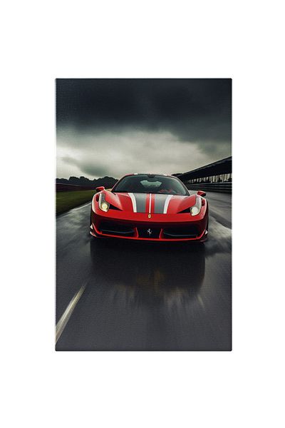 StoryGift Romania Tablou Canvas: Masina De Lux Ferrari Care Merge Cu Viteza - Rosie Innorat Asfalt Umed Pictura