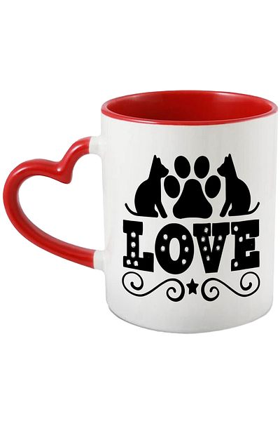 StoryGift Romania Mug with paw and the text "Love" - ​​for pet lovers with Handle, With,STG.