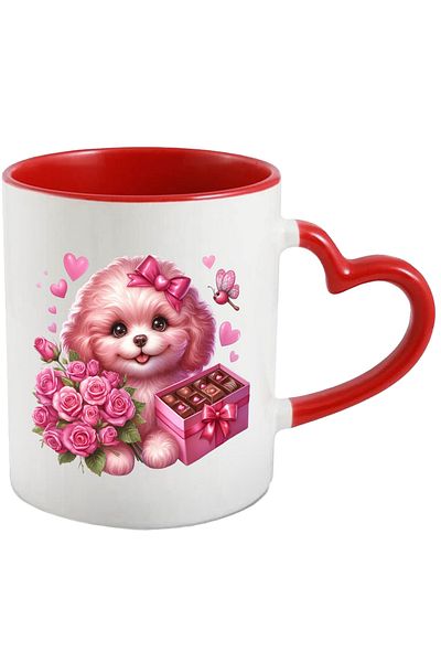 StoryGift Romania Mug with a puppy that received gifts | bouquet of roses | chocolate | bo, Cu,STG.