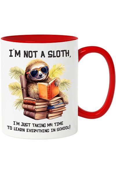 StoryGift Romania Mug with a sloth/lazy person learning | illustration | reading | studying | learning everything, With ,STG.