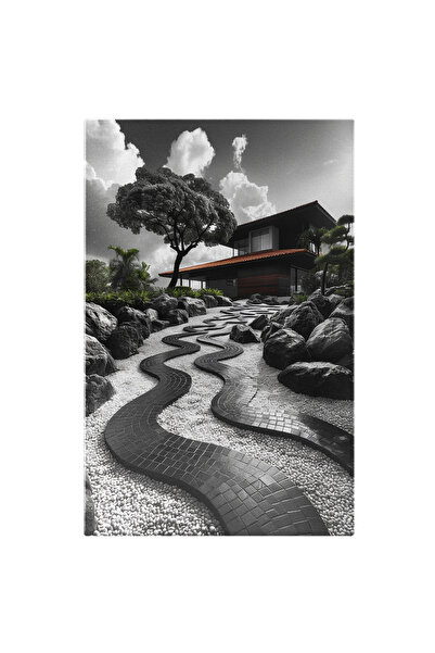 StoryGift Romania Tablou Canvas Drumul Pavat Spre Casa Din Mijlocul Pustietății Înconjurată De Vegetație , Pictur