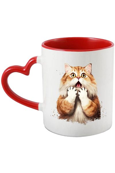 StoryGift Romania Mug with a shocked cat, illustration, scared, surprised, amazed, claws out, , With ,STG .