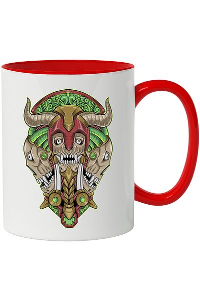 StoryGift Romania Mug With Helmet, Horns, Masks, Fangs, Demons, Robot, Multicolor 330 ml, Ceramic c, With ,STG.