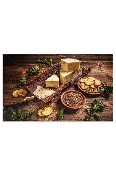 StoryGift Romania Tablou Canvas Compozitie A Diferitelor Tipuri De Branzeturi, Plasate Pe O Placa De Lemn, Acceso