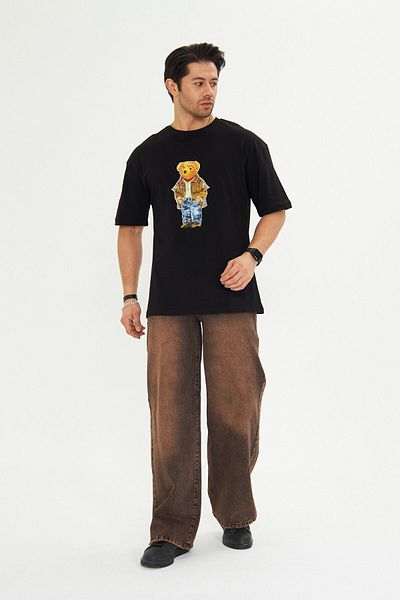 The Champ Clothing Ανδρικό μπλουζάκι με μοτίβο αρκουδάκι με χαλαρή εφαρμογή, βαμβακερό λαιμόκοψη με στάμπα
