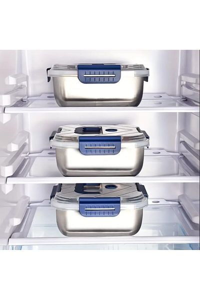 esdekor 57.48 Ounce Fresh Lid with Blue Lid Stainless Steel Food Storage Container