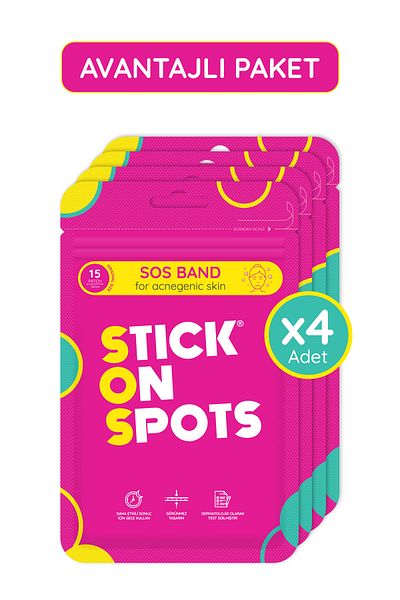 Stick On Spots S.O.S Band - 15 Pieces of Pimple/Acne Tape - Pimple Patch - Hydrocolloid Tape X4