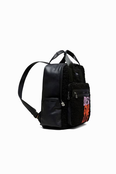 Desigual Rucsac dama din flecee si piele ecologica, Desigual, Negru, 28x33x11 cm