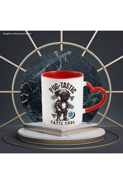 StoryGift Romania Pug-tastic Dog Mug. Cool Dad Family, 330ml, Ceramic with Red Heart Handle, With,STG.