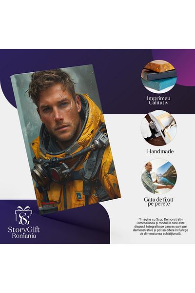 StoryGift Romania Tablou Canvas: Protectorul Atmosferei În Costum Special Portret Masculin Cu Ochi Albaștri Pictu