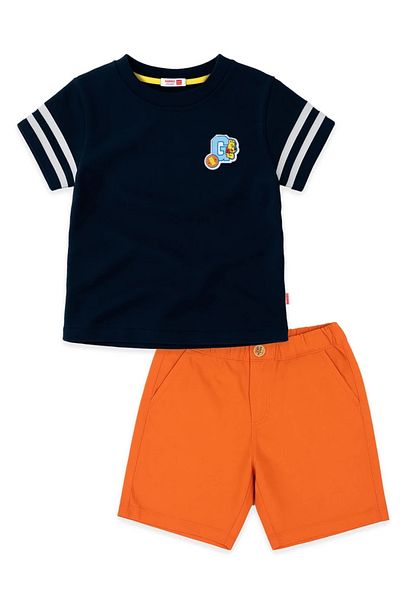 Haribo Boy's Navy Blue/Orange Combed Cotton Top Gabardine Bottom Suit
