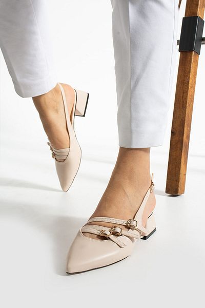 AlbiShoes Women's Square Heel 4 cm Buckle Detailed Open Back Pointed Toe Business Office Daily Women's Shoes