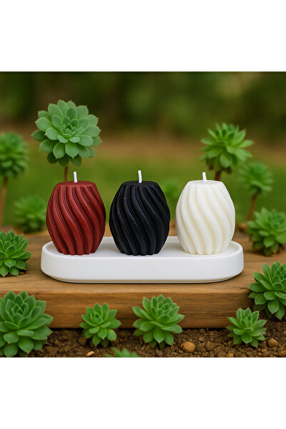 aymumi home El Yapımı Spiral 3’lü Mum Seti | Kırmızı Siyah Beyaz Dekoratif Mu...
