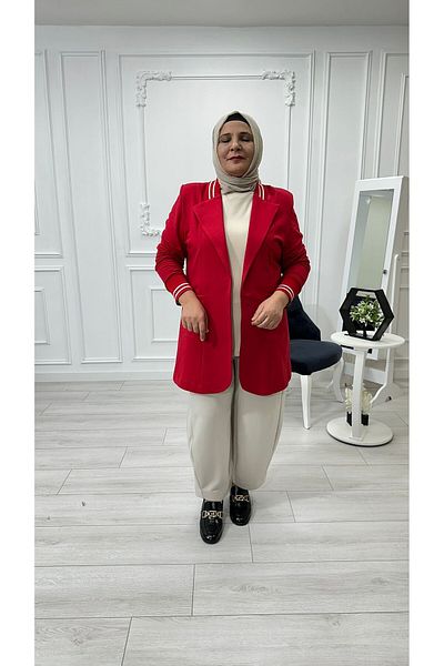 Sevda Kılınç Large Size Design Ribbed Detailed Jacket