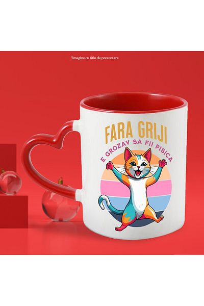 StoryGift Romania Happy Cat Mug with funny message NO WORRYING IS AWFUL, 330ml, Ceramic with Handle, With,STG.