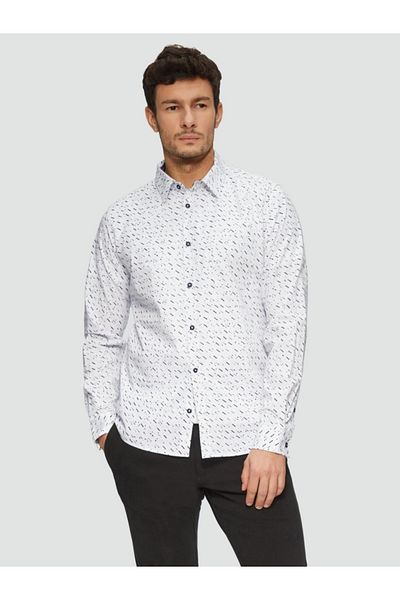 s.Oliver Men's Long-sleeved Shirt, Polka Dot Print, Slim Fit, White, 2xl