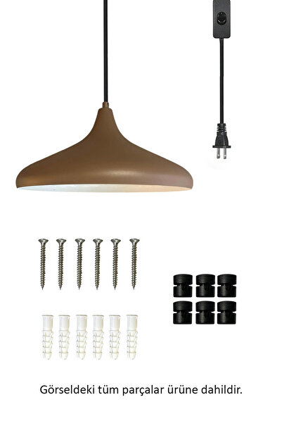 Bamyum Champion Sütlü Kahve Fişe Takılabilir Tekli Avize Sarkıt Ofis Oturma Odası Aydınlatma Sarkıt Lamba
