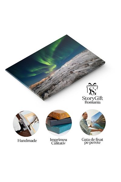StoryGift Romania Tablou Canvas Cu Aurora Boreala In Islanda - Lumina Cosmica Deasupra Lacului Inghetat