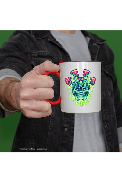 StoryGift Romania Mug With Skull, Mushrooms, Abstract Illustration, Toxic, Hippie, Multicolor 330 ml, With ,STG.