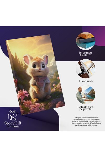 StoryGift Romania Canvas Painting 40 x 25CM The Cute Hamster with Big Eyes and Small Ears next to Flor, STG.