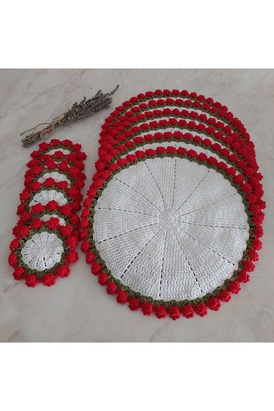 Home Set Supla și Coasters tricotat manual 6+6>Service american>Bucătărie>Veselă>Textile de casă>Trandafir