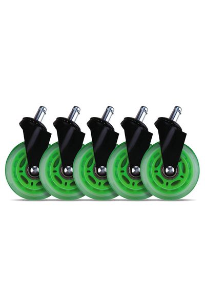 icover Set 5 roti de silicon pentru scaune de gaming / birou L33T-GAMING, universal 3" diametru 11mm, verde