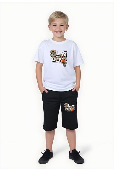 FYK KİDS Boy's Summer Slam Dunk-Gaming-Varcity Printed Bottom-Top Suit