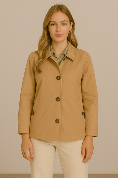 Giyim Dünyası Kadın Kısa Trençkot Camel