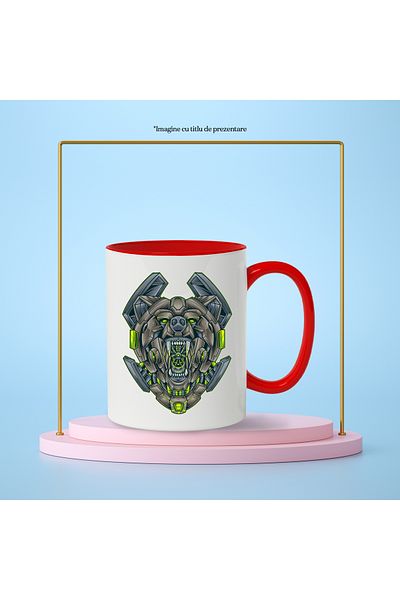 StoryGift Romania Bear Head Mug, Mecha, Robot, Sci FI, Cyberpunk, Multicolor 330 ml, Ceramic, With ,STG.