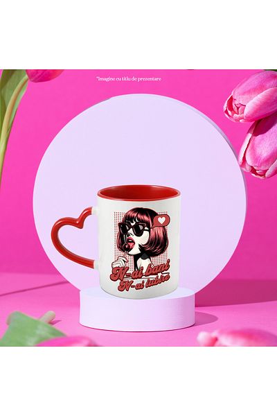 StoryGift Romania Girl with lollipop retro mug with text no money no love, 330ml, Ceramic with Handle I, With,STG.