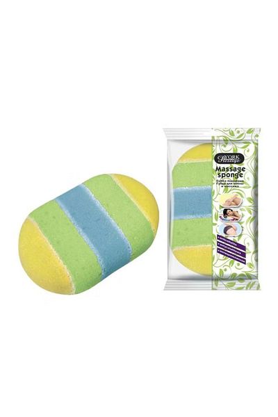 YORK Massage Sponge – Green/Blue/Yellow, Soft & Comfortable Body Scrubber (22x11x7cm)