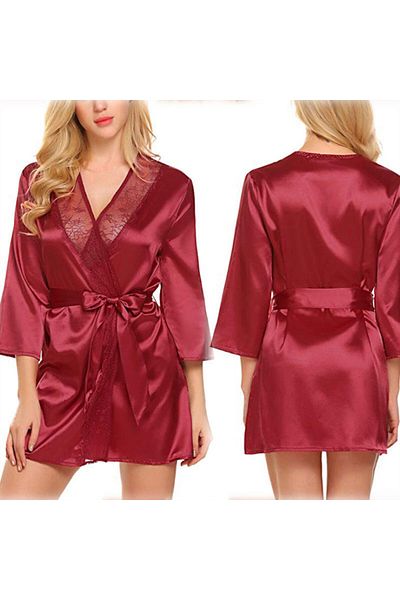 Muchmy Women's Nighty Comfortable Satin And Lace Girls Nightwear Set With Knotted Closure
