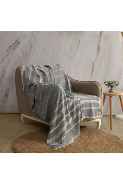 Cocona Cotton Throw Blanket 130x170cm, Cocona Anthracite/Ecru Stripes
