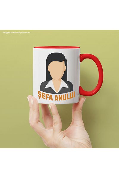StoryGift Romania Boss of the Year Mug, Woman in Suit, Leader, Work, 330ml, Ceramic with Red Handle, With M,STG.