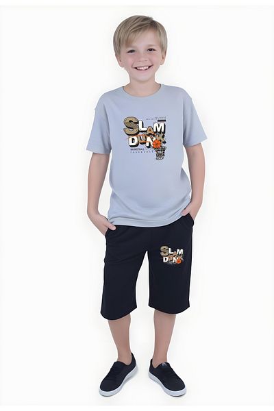 FYK KİDS Boy's Summer Slam Dunk-Gaming-Varcity Printed Bottom-Top Suit