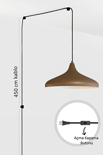 Bamyum Champion Sütlü Kahve Fişe Takılabilir Tekli Avize Sarkıt Ofis Oturma Odası Aydınlatma Sarkıt Lamba