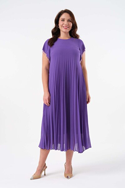 Gemko Piliseli Midi Boy Elbise - Açık Mor