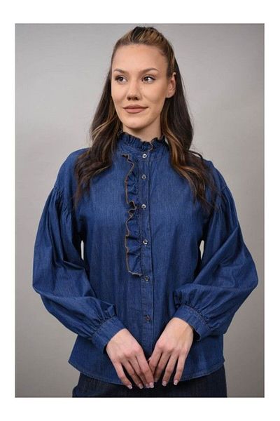 FASHIONLAND Camasa Tip Denim Cu Volane Angela Talie Unica Denim