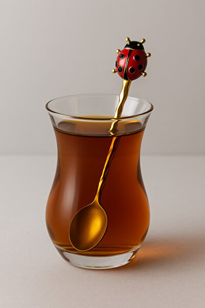 Moon Dizayn Gold Kaplama Uğur Böceği Figür Mineli 6'lı Çay Kaşığı