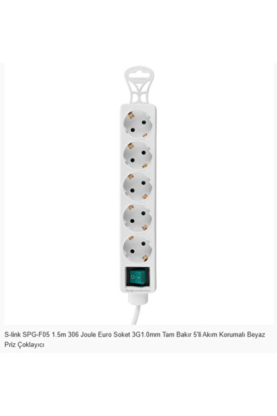 S-LINK SPG-F05 1.5m 306 Joule Euro Soket 3G1.0mm Tam Bakır 5li Akım Korumalı ...