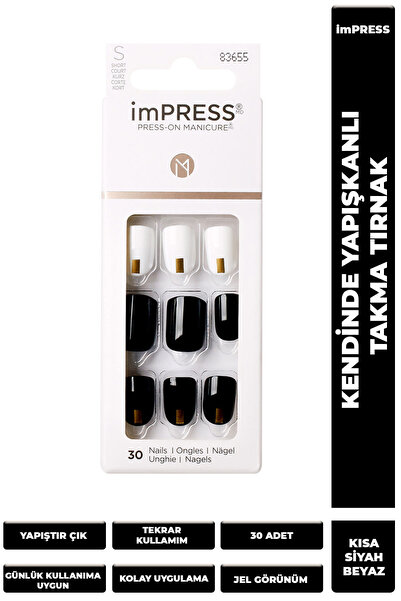 Impress Kendinden Yapışkanlı Takma Tırnak Kısa Siyah Beyaz