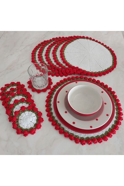 Home Set Supla și Coasters tricotat manual 6+6>Service american>Bucătărie>Veselă>Textile de casă>Trandafir
