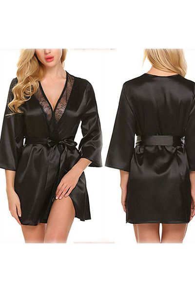 Muchmy Women's Nighty Comfortable Satin And Lace Girls Nightwear Set With Knotted Closure