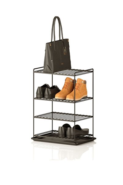 Teknotel 4 Tier Metal Shelf Organizer Shoe Rack Towel Holder Black Eg208