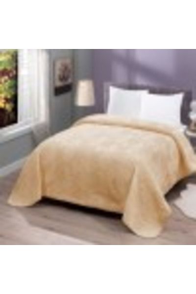 mink tekstil Embossed Blanket 200x220cm, Monk, Zig-Zag Beige/Mustard 555