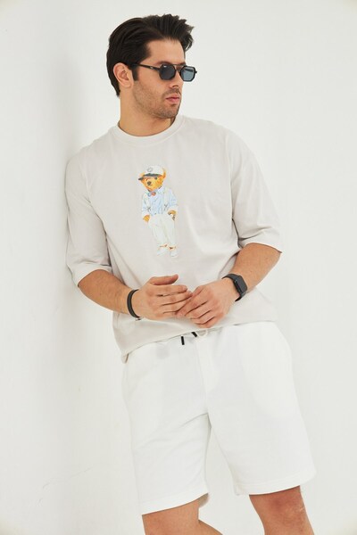 The Champ Clothing Ανδρικό μπλουζάκι με μοτίβο αρκουδάκι με χαλαρή εφαρμογή, βαμβακερό λαιμόκοψη με στάμπα